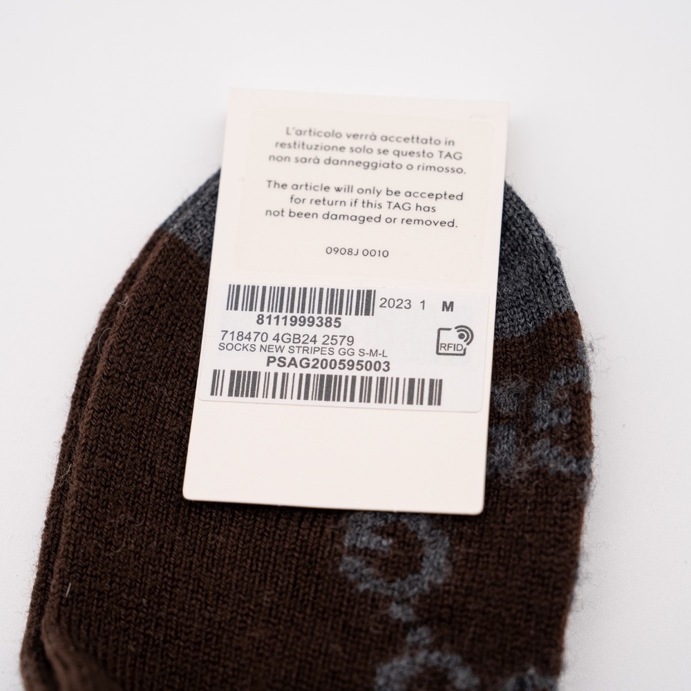 size M Gucci GG Logo  Cotton Blend Long Socks Brown Striped - Picture 7 of 7
